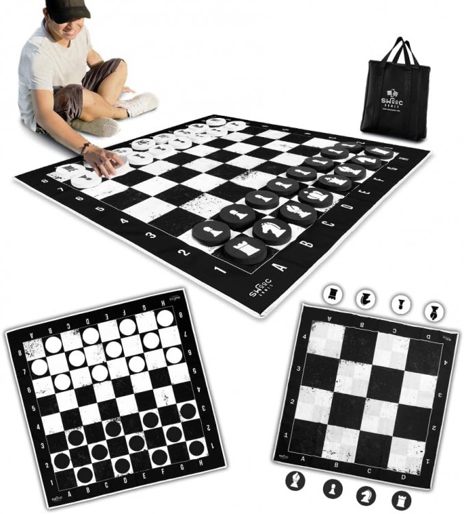 3-in-1 Giant Checkers, Chess & Tic Tac Toe Game