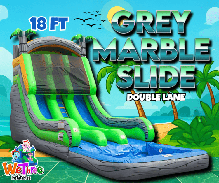 18' Double Lane Marble Gray Slide With Pool Choose Wet or Dr