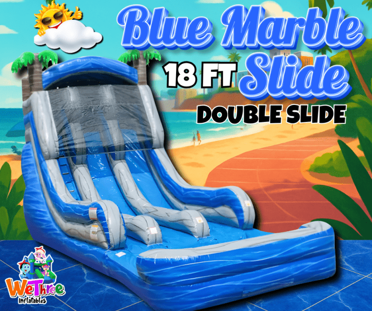 18' Double Lane Marble Blue Slide With Pool Choose Wet Or Dr